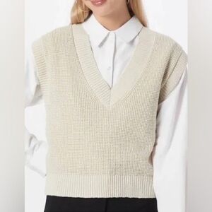Madewell Cotton Knit Cream V-Neck Sweater Vest